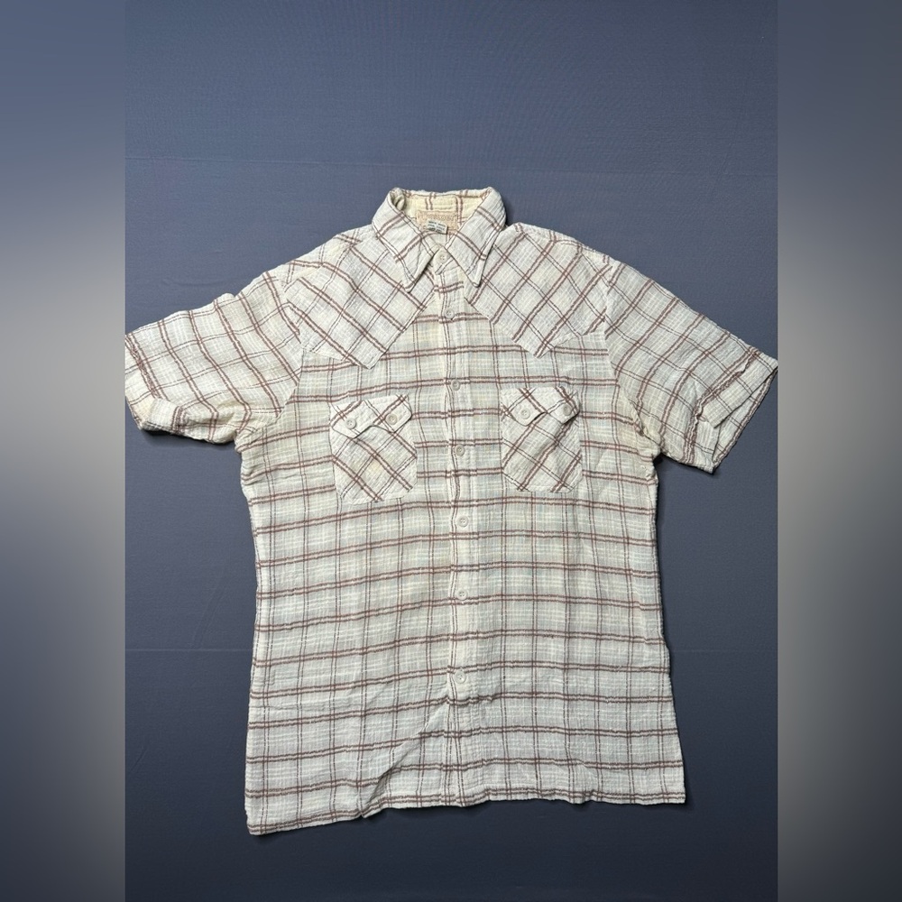 Vintage trouper 70s button down western casual shirt M 100% cotton yellowing